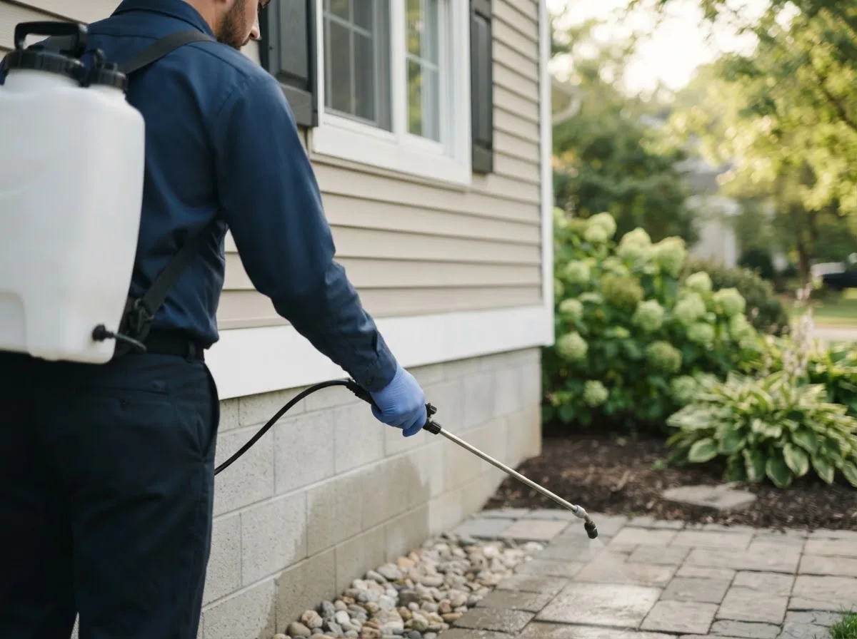 Pest control technician inspecting a home in Eastport, NY